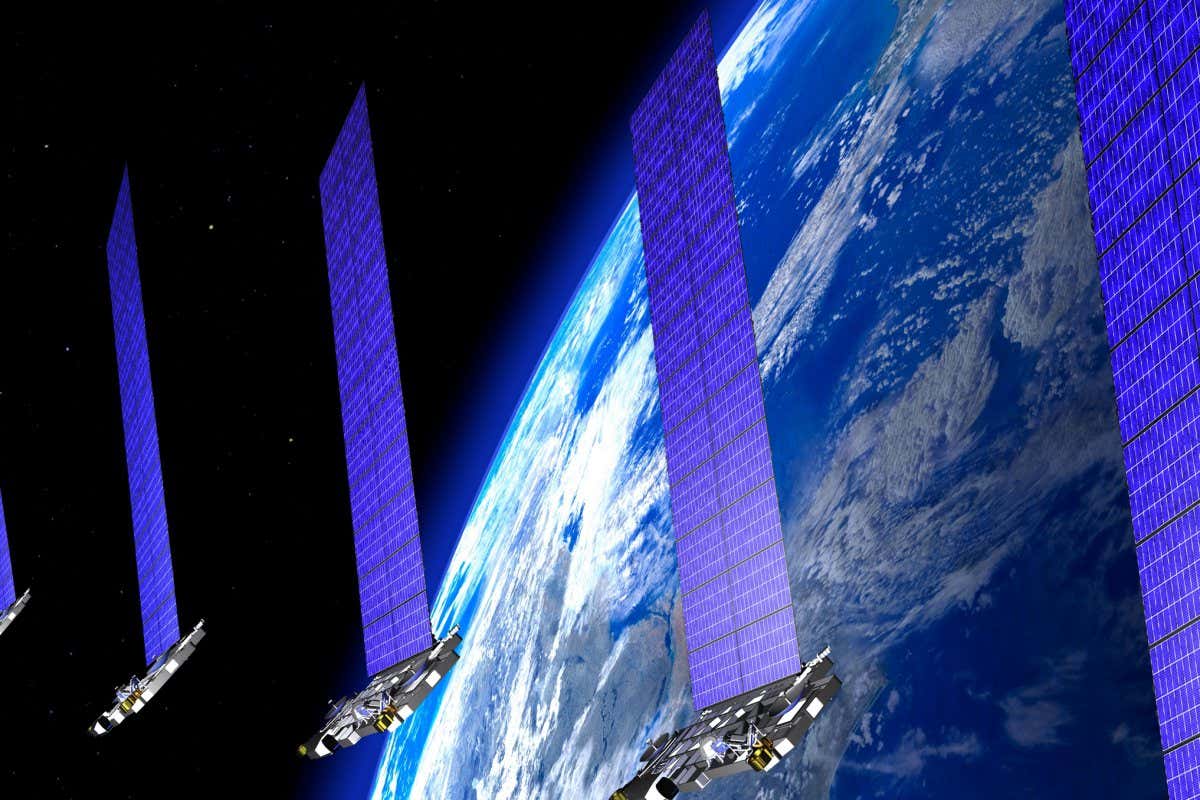 Fleet of satellites in orbit above Earth