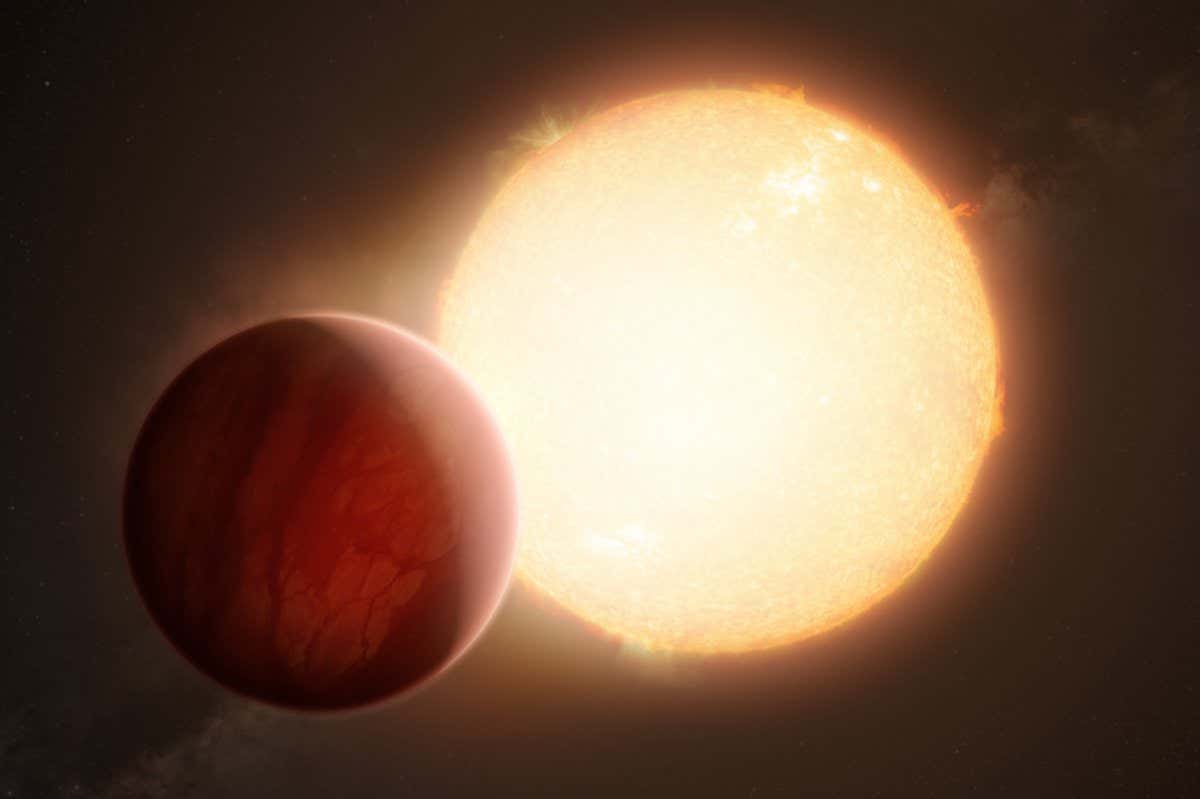 This artist???s impression shows an ultra-hot exoplanet, a planet beyond our Solar System, as it is about to transit in front of its host star. When the light from the star passes through the planet???s atmosphere, it is filtered by the chemical elements and molecules in the gaseous layer. With sensitive instruments, the signatures of those elements and molecules can be observed from Earth. Using the ESPRESSO instrument of ESO???s Very Large Telescope, astronomers have found the heaviest element yet in an exoplanet's atmosphere, barium, in the two ultra-hot Jupiters WASP-76 b and WASP-121 b.
