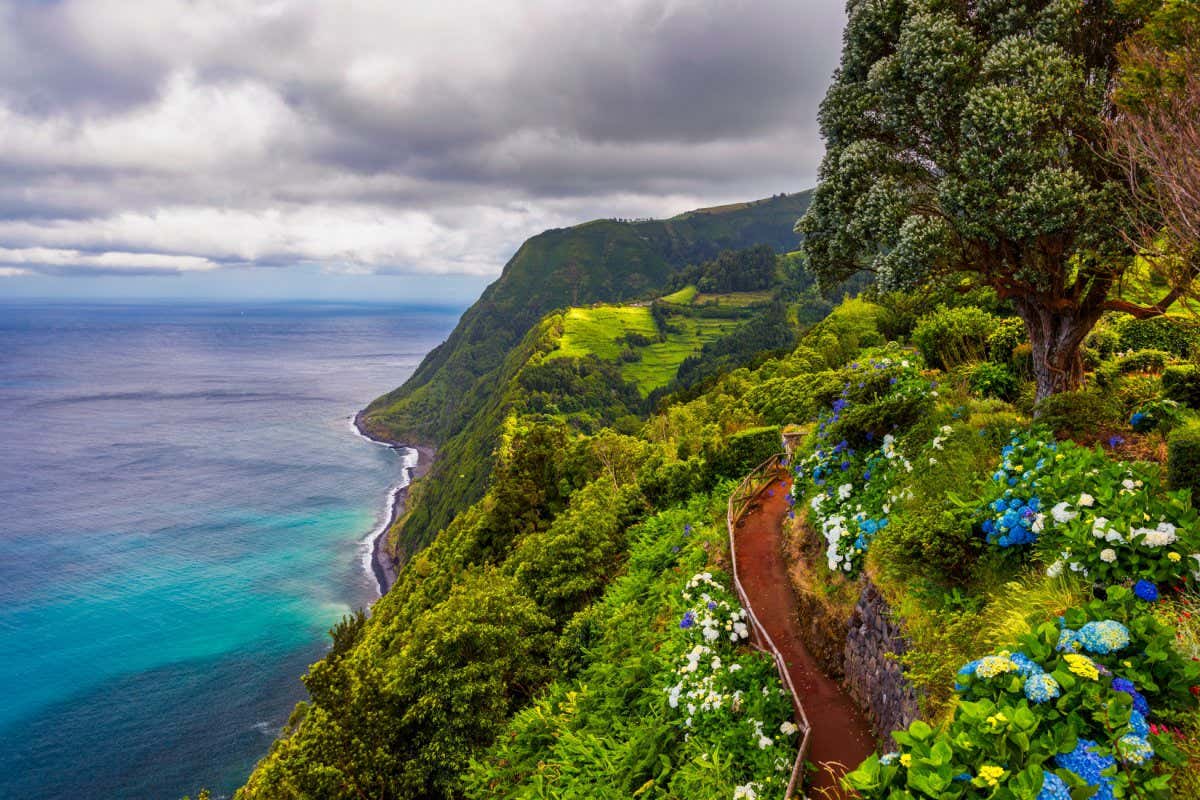 Green mountains in the Azores