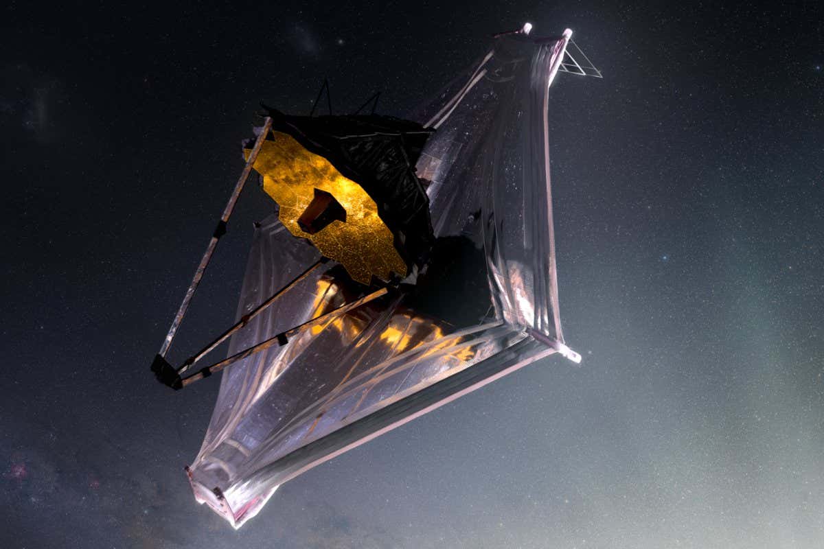 Fully deployed Webb telescope. Artist concept. The James Webb Space Telescope.