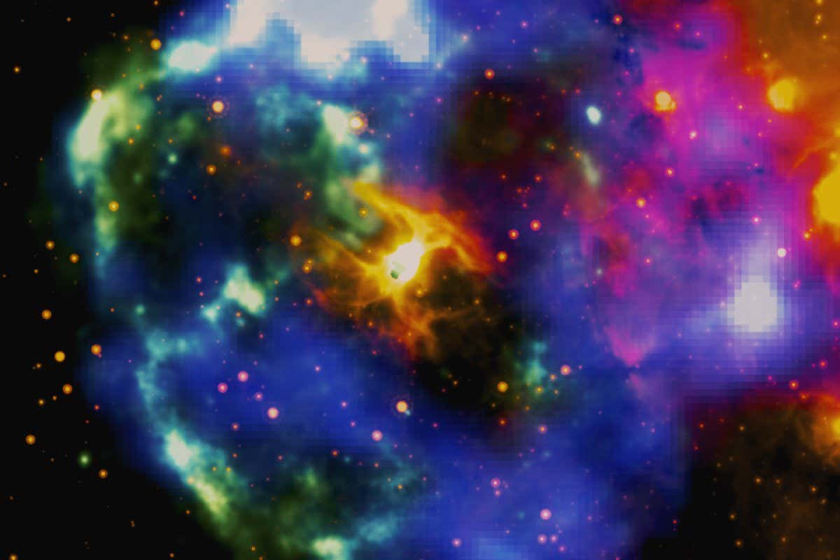 A false-colour image of the supernova remnant HESS J1731-347 hosting an X-ray emitting neutron star
