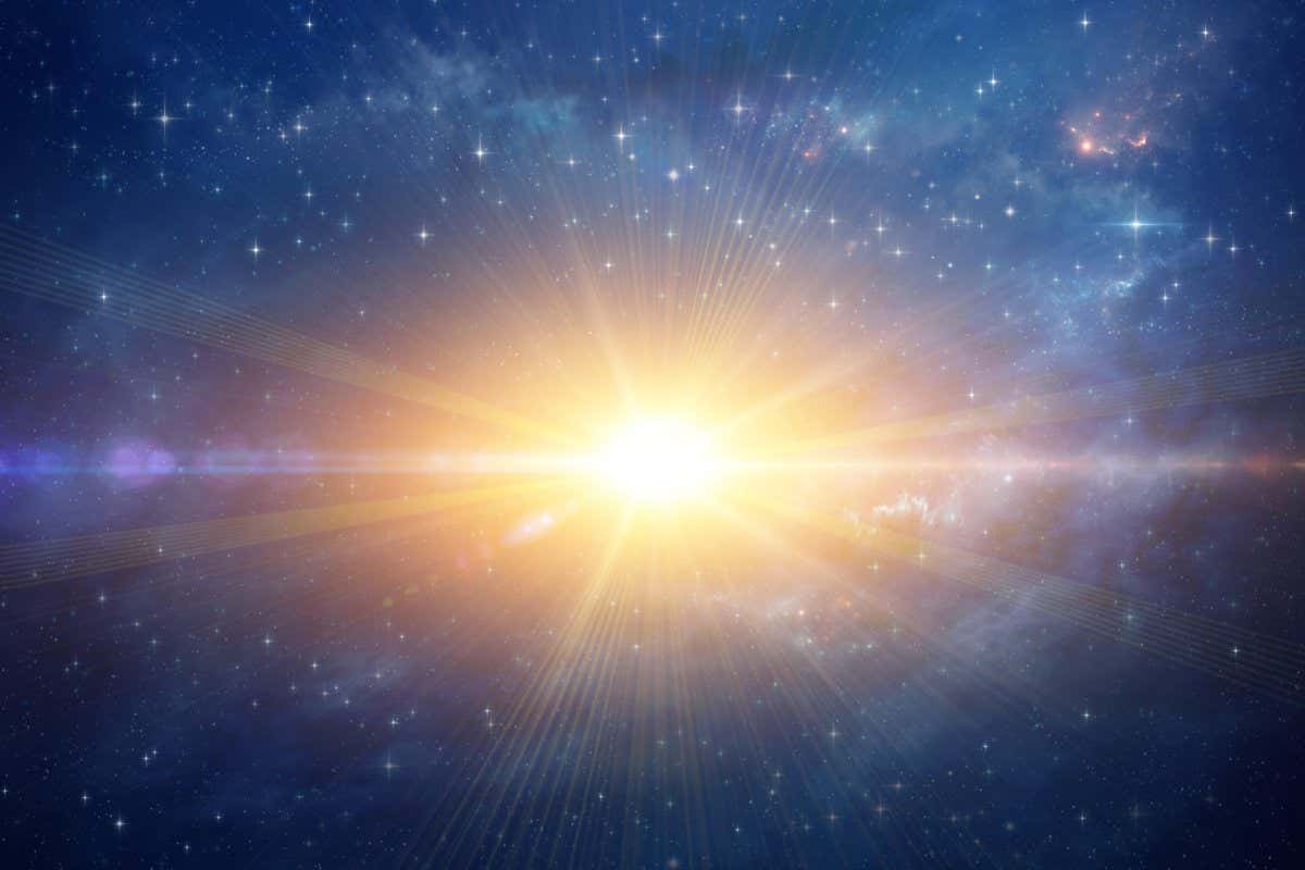 T4AEYJ Stellar explosion shining in deep space, cosmic star blast in Universe. High resolution galaxy background.