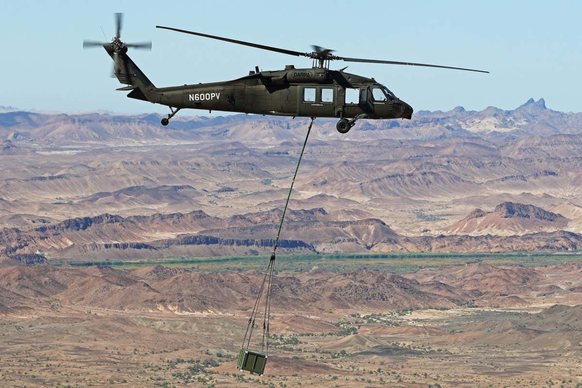 A Black Hawk helicopter flying autonomously