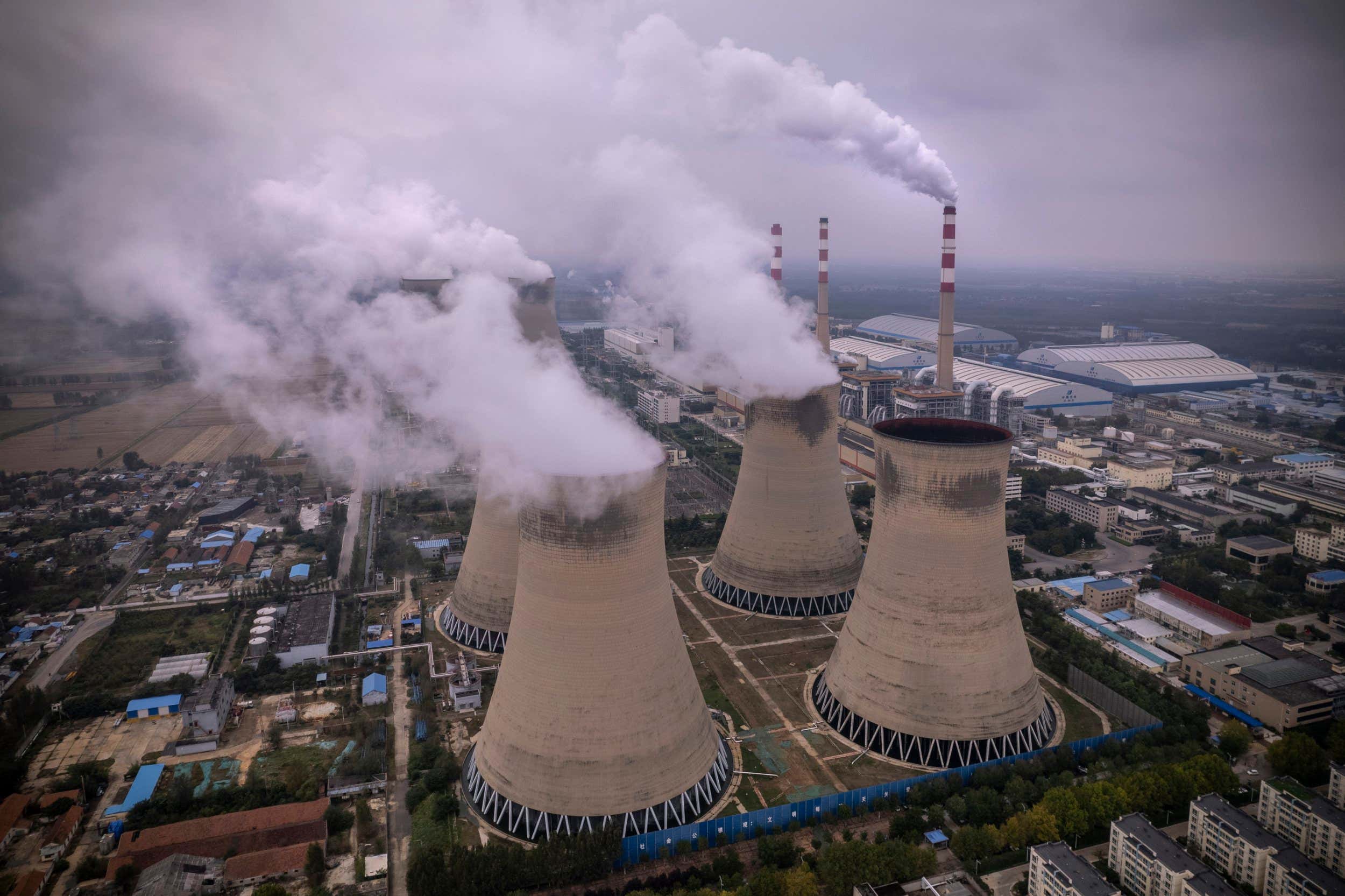 Smoke coming from chimneys at a coal power plant