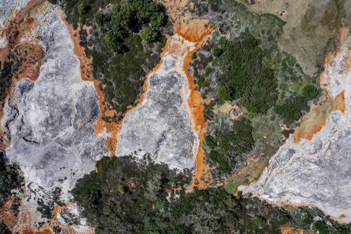 Aereal view of the "Biancane" geosite near Monterotondo Marittimo (GR), Italy.