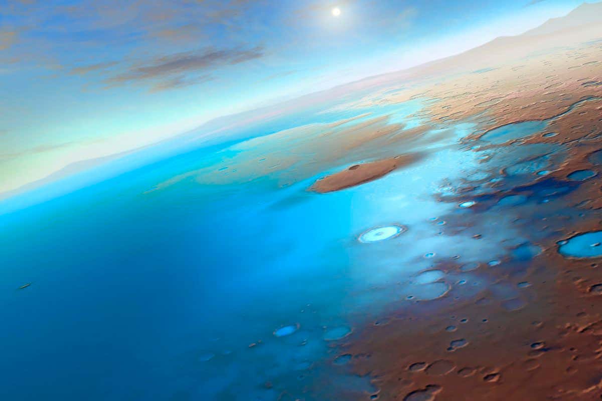 Illustration of Mars with water
