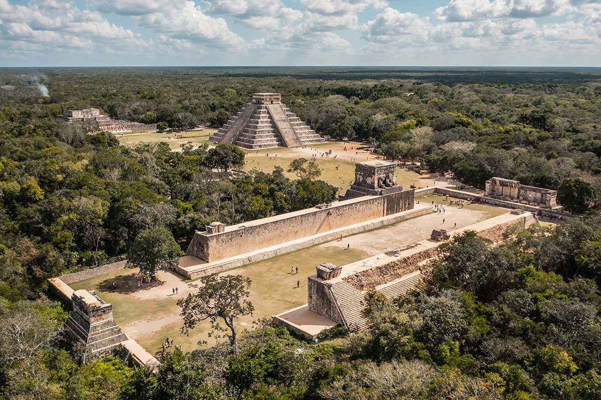 Aerial view of ancient Maya city Chichen Itza