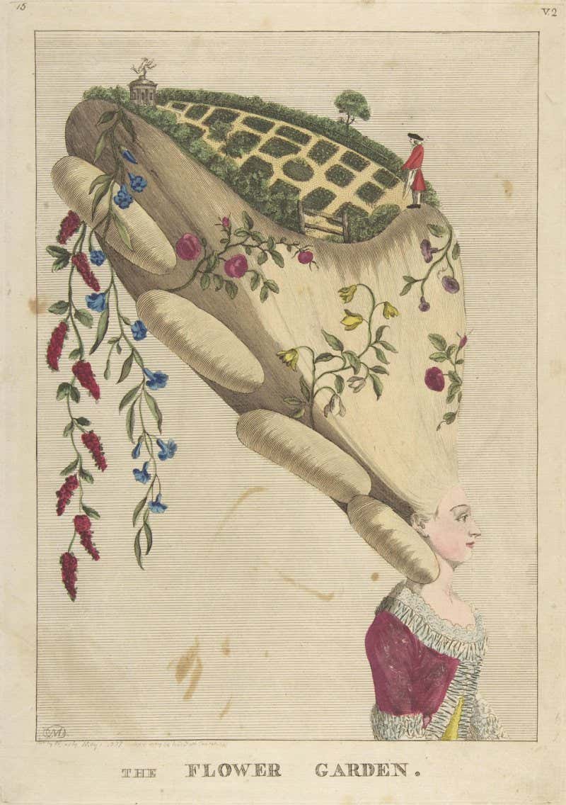 KC8GFE The Flower Garden, May 1, 1777, Etching and engraving with watercolor, plate: 13 3/4 x 9 11/16 in. (35 x 24.6 cm), Prints
