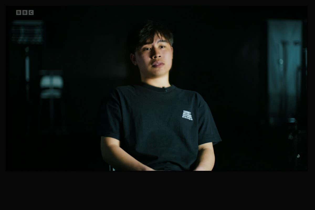 A protester in Hong Kong had their face swapped with that of an actor via an artificial intelligence for the BBC documentary Hong Kong's Fight for Freedom