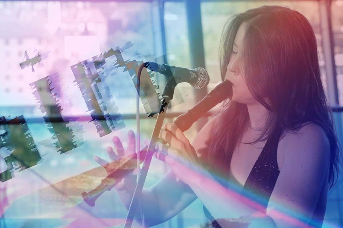 Double exposure Image of Liza Bec, a composer living with music-triggered epilepsy