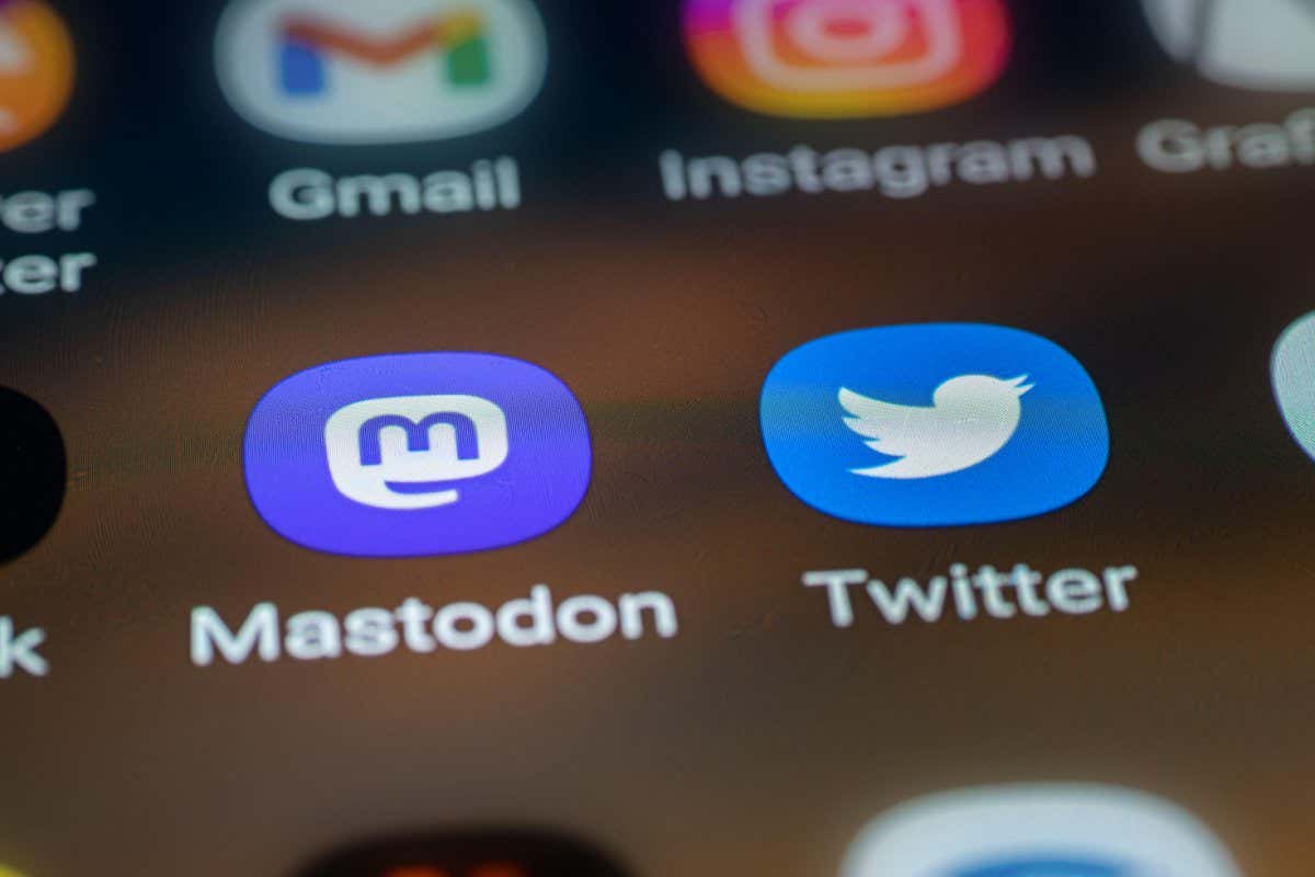 2KECTGW Buenos Aires, Argentina - November 11th: Mastodon and Twitter logo on mobile phone screen.