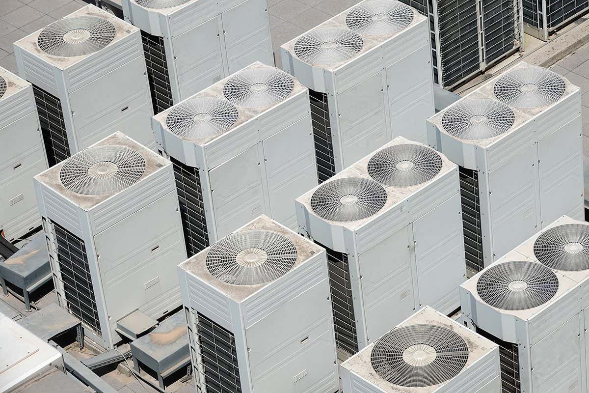 Air condition system facility outdoor units heat pump on roof of building
