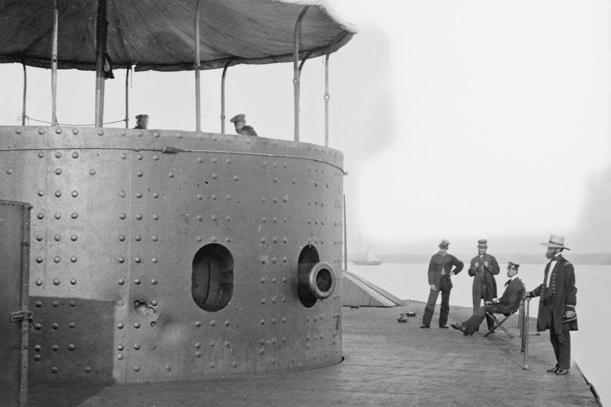 H60RX2 Deck and Turret of U.S.S. Monitor seen from Bow, James River, Virginia, by James F. Gibson, July 1862