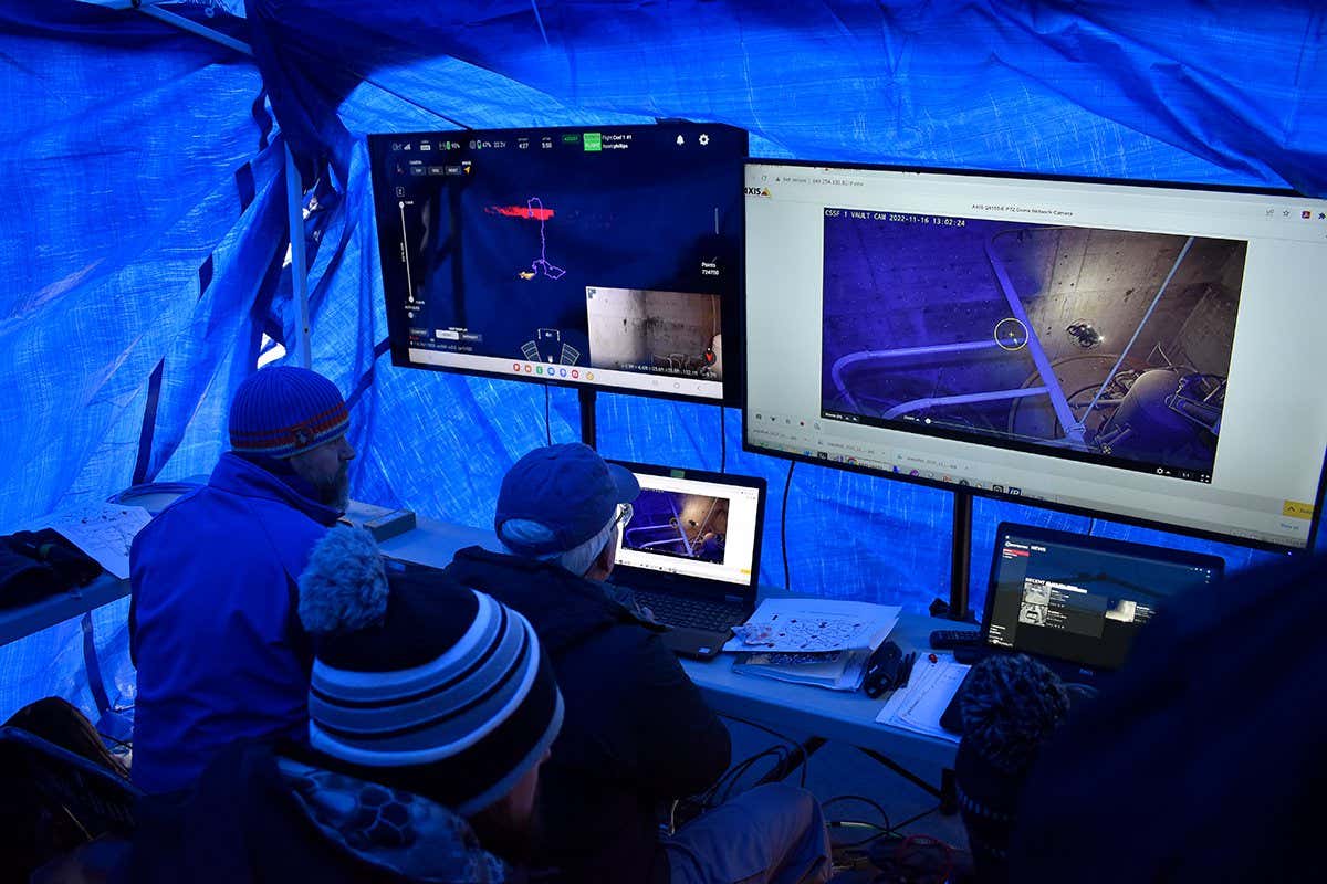 The drone pilot and other project engineers operated within a make-shift control room.