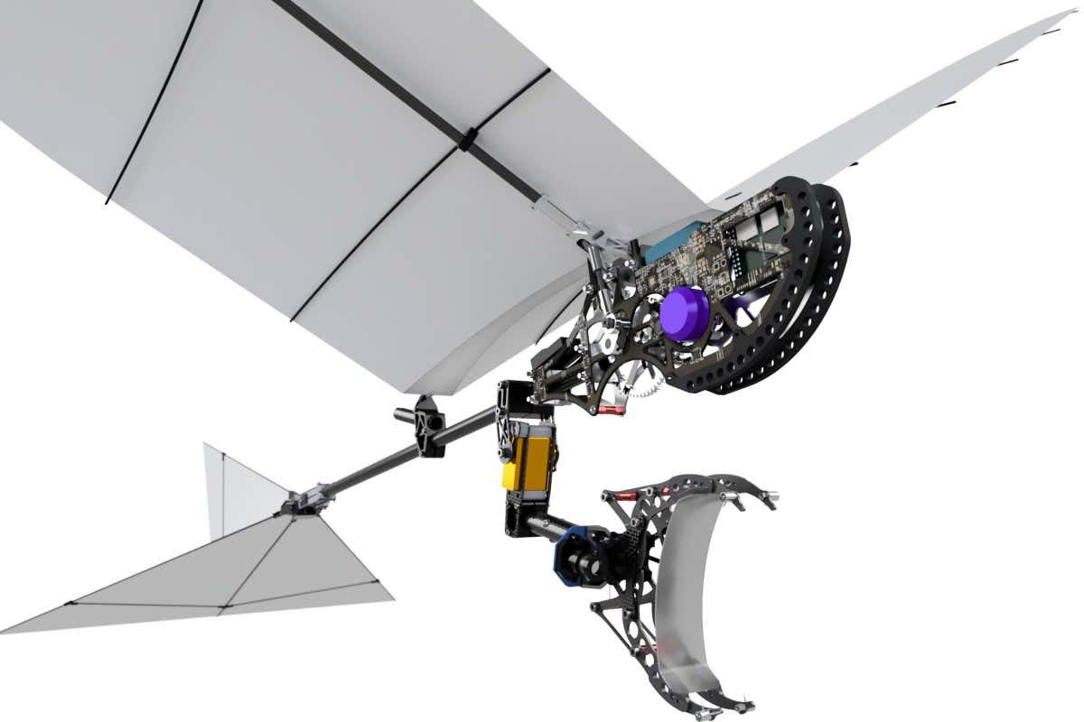 Flying robot with claws ready