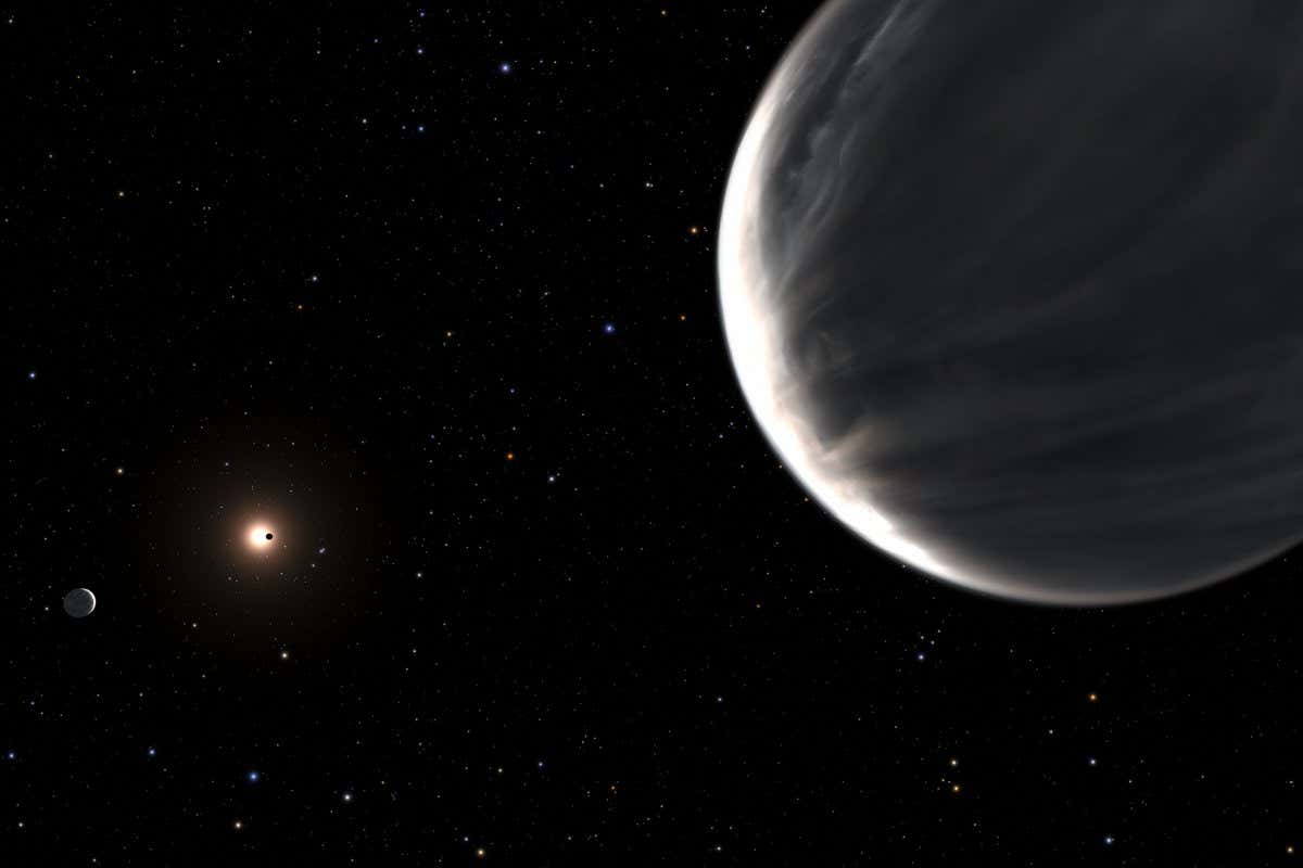 Kepler-138 d (front), Kepler-138 c (left) and Kepler 138 b passing in front of its parent star