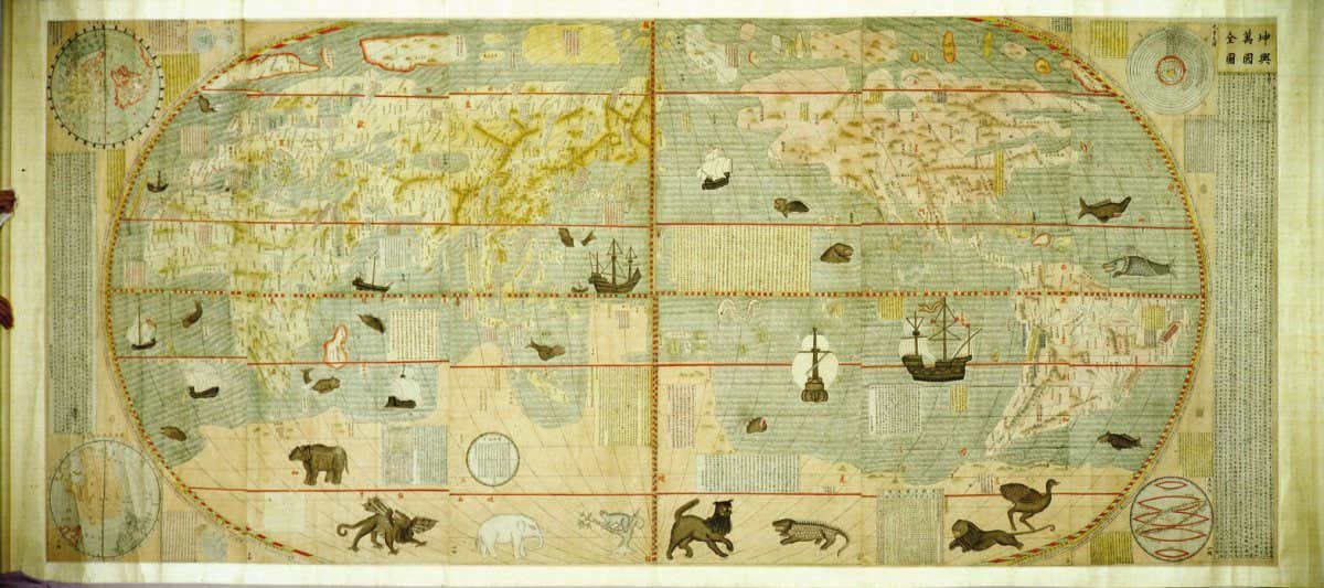 Kunyu Wanguo Quantu (Map of the Myriad Countries of the World), 1602. Found in the Collection of Nanjing Museum. Artist Ricci, Matteo (1552-1610). (Photo by Fine Art Images/Heritage Images/Getty Images)
