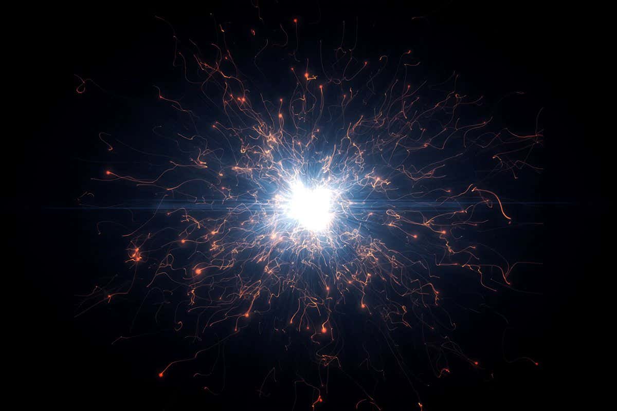 Futuristic space particles in bright round energy structure. space orb VFX design element. Abstract colorful lights background animation energy ray of power electric magnetic.