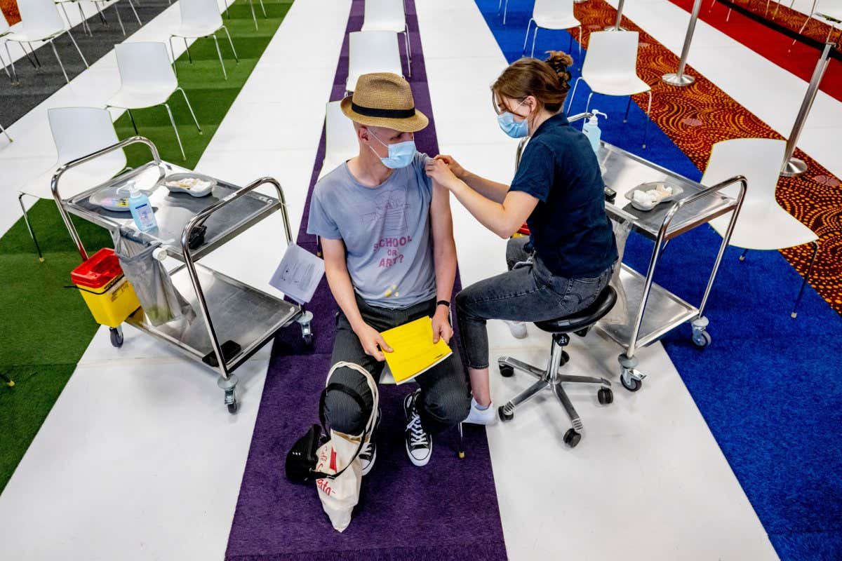 A person receives a smallpox vaccine to protect against monkeypox in Utrecht, the Netherlands, in August 2022