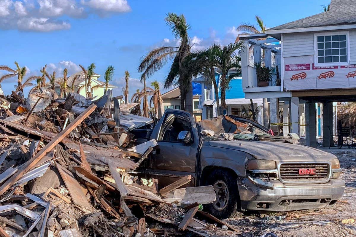 Debris in Fort Myers Beach, Florida, from Hurricane Ian in 2022
