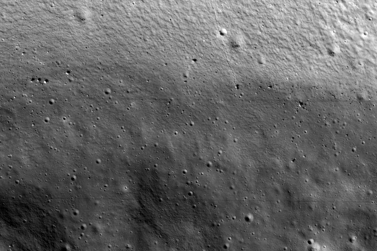 The first ShadowCam image from orbit reveals the permanently shadowed wall and floor of Shackleton crater in never before seen detail. Image 2040 meters wide