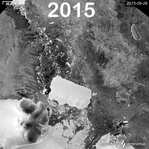 Timelapse satellite photos showing the large iceberg breaking away from the West Antarctic ice shelf