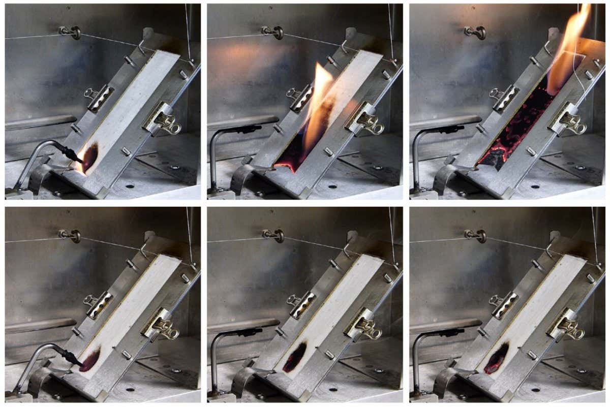 Time series of flame tests on different cottons