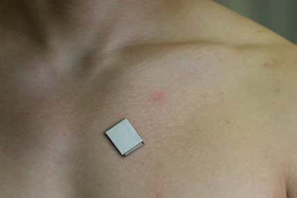 A wearable ultrasound sensor that is roughly the size of a postage stamp creates images of the heart while the wearer exercises