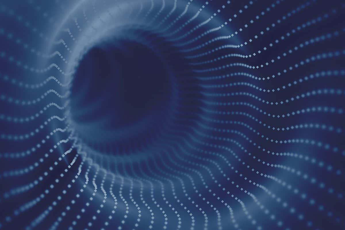 3D illustration of a wormhole or Einstein?Rosen bridge is a hypothetical topological feature that would be a shortcut connecting