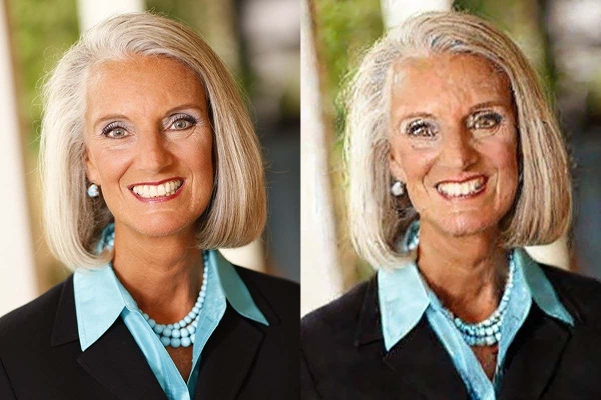 Two images of a women, one generated by AI, look very similar