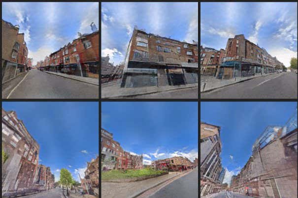 Trajectory-wise image rendering results. Our final rendering results present better quality, structural consistency, and diversity, over the competing method GSN [2]. Each group of images is rendered within the same voxel world using a shared global style code, while GSN shares the same global latent vector in each group. https://hubert0527.github.io/infinicity/