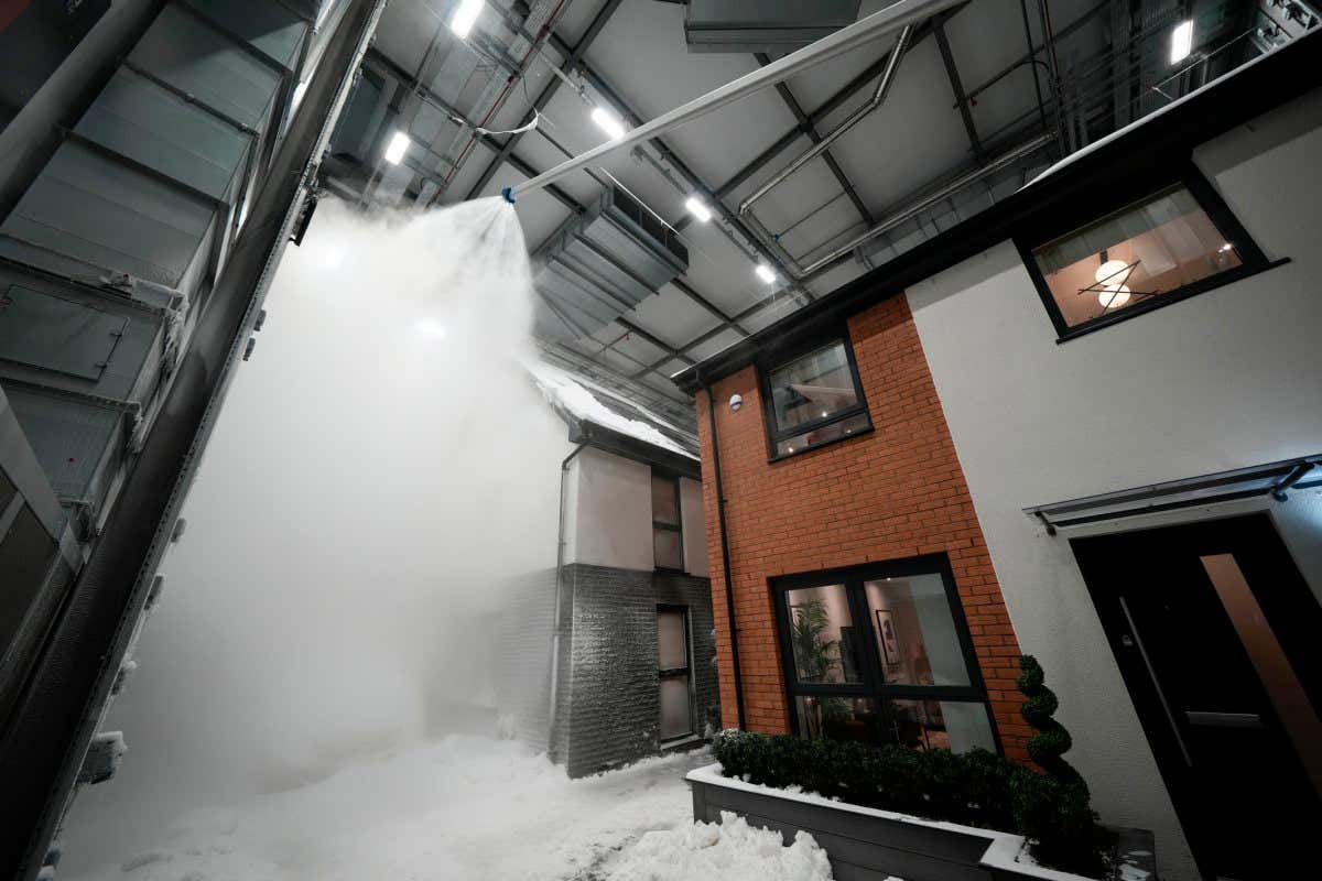 Homes being tested inside the Energy House 2.0 climate-controlled chamber