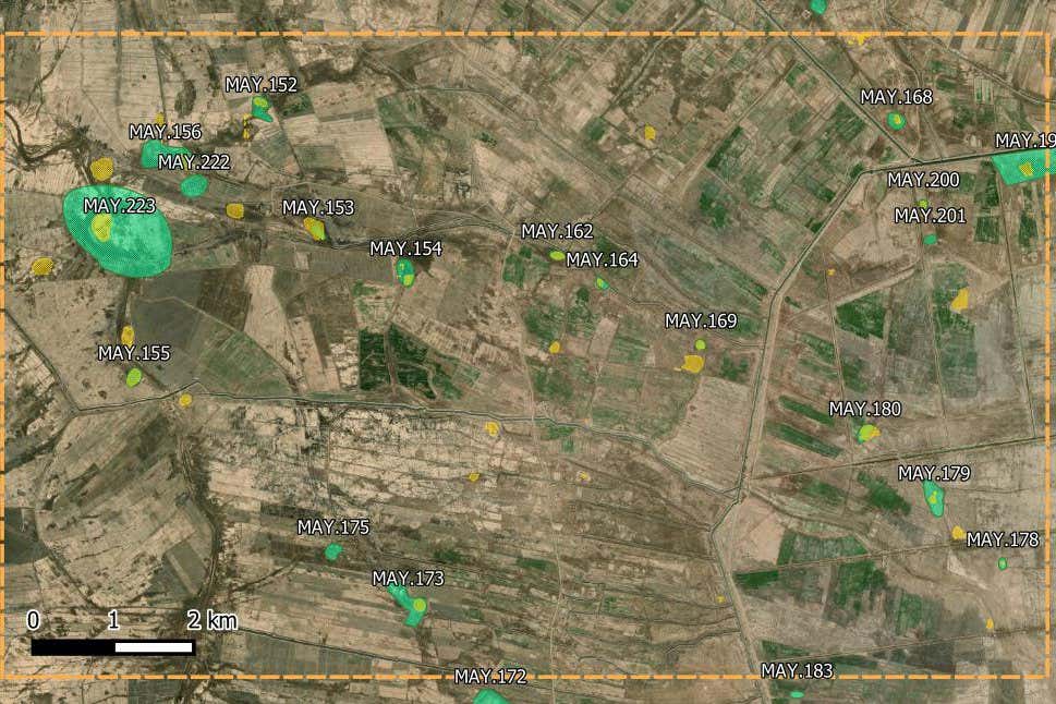 Map of part of Maysan province, Iraq, showing the predicted location of archaeological sites