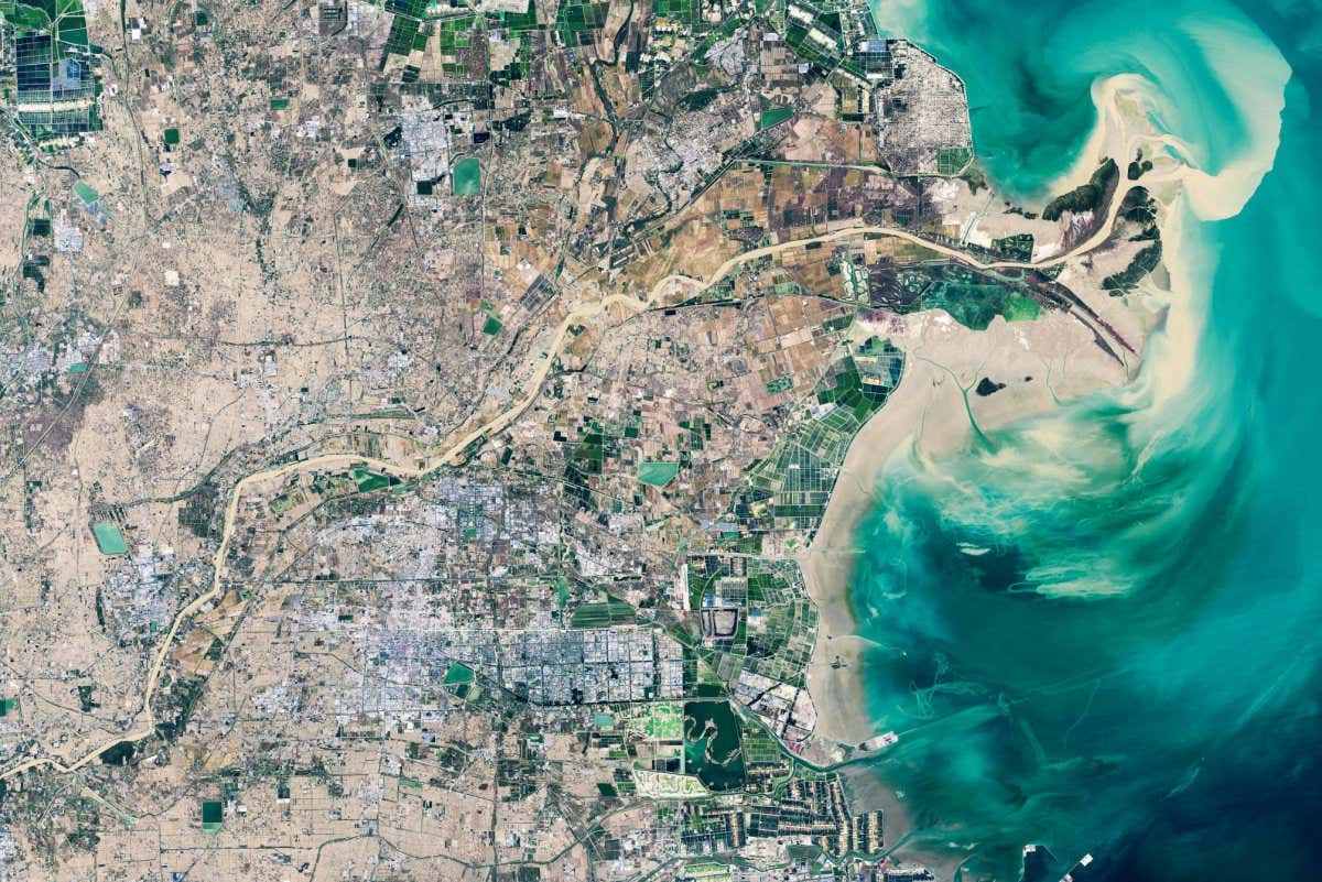 Satellite photo of the Yellow River delta in China