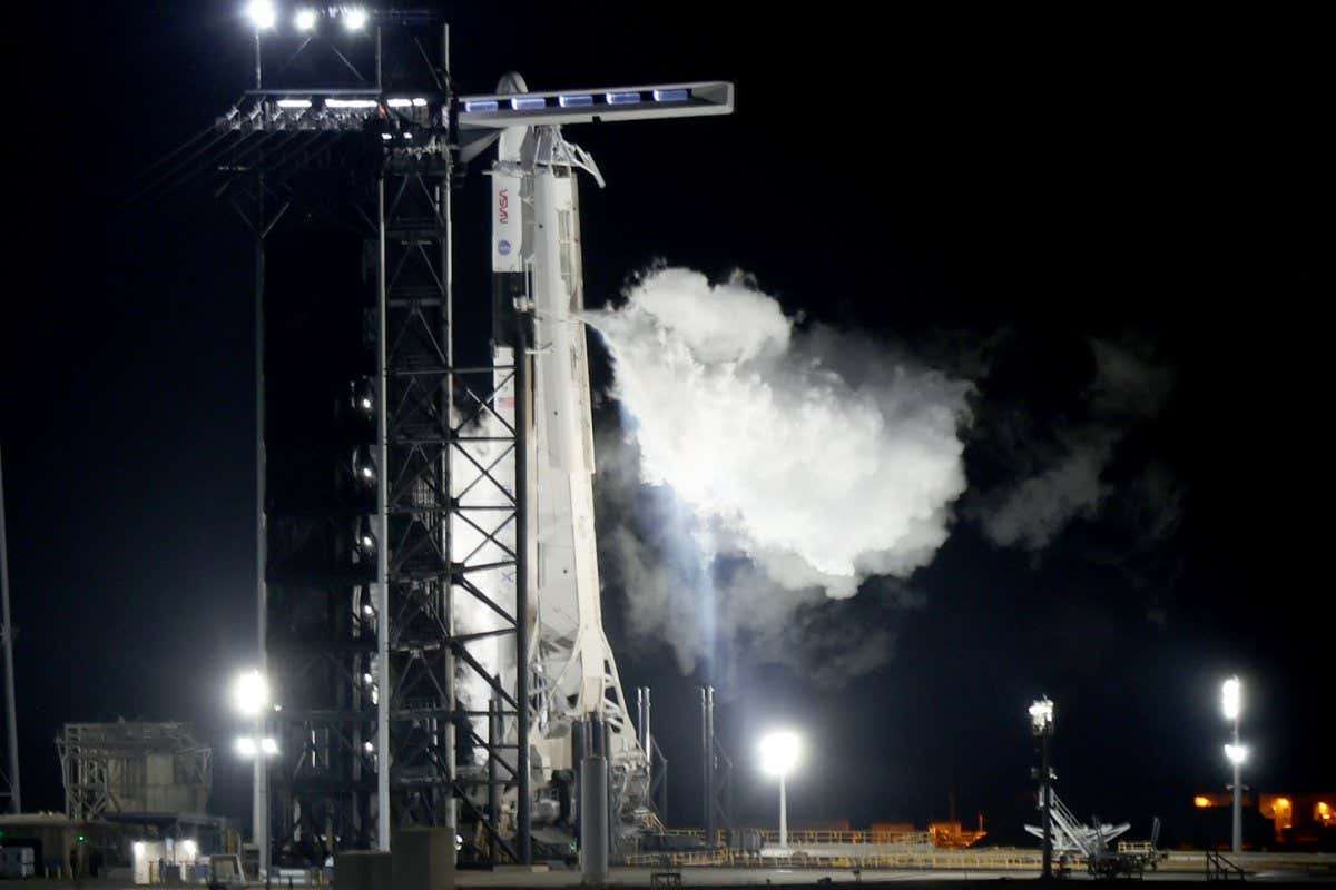 Space X Falcon 9 rocket on launchpad at Cape Canaveral, Florida