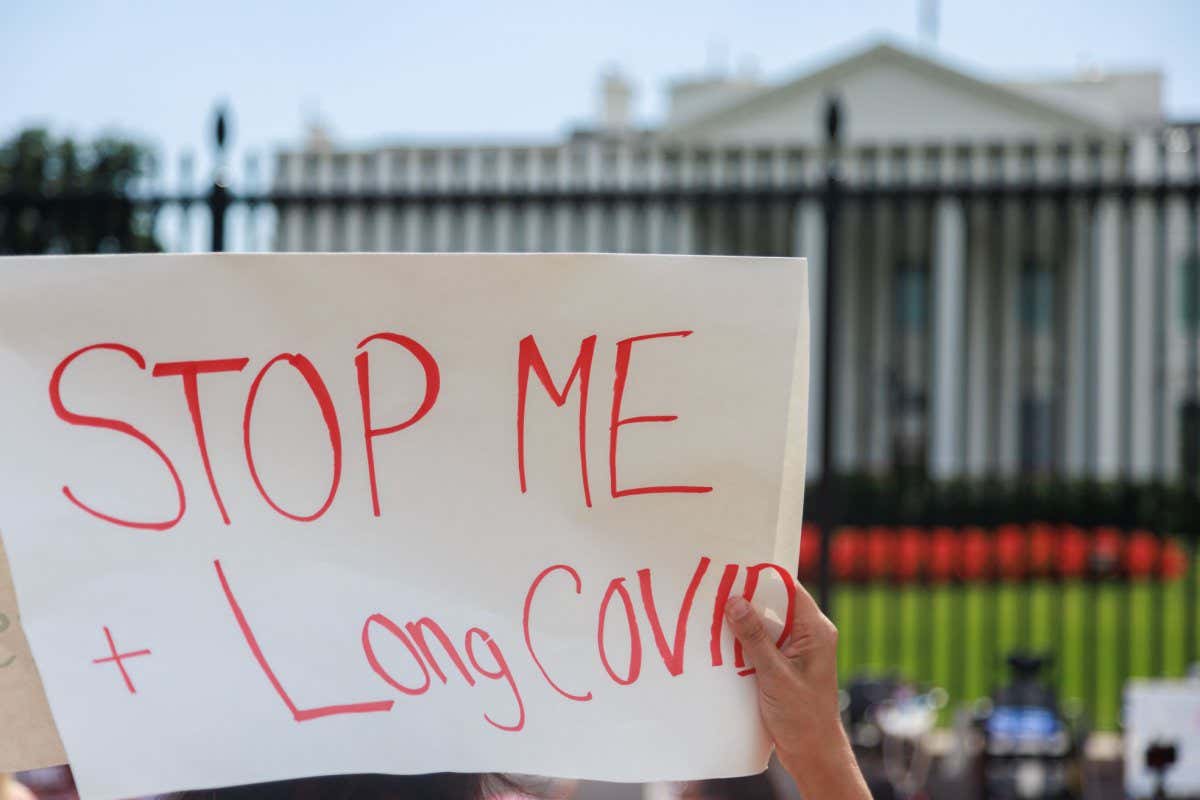 Mandatory Credit: Photo by Bryan Olin Dozier/NurPhoto/Shutterstock (13403526be) Demonstrators with the Millions Missing organization gather outside of the White House on September 19, 2022, laying down on the sidewalk in an act of civil disobedience to call for urgent governmental action for the millions of people living with myalgic encephalomyelitis, long-term COVID, and other infection-associated, complex- chronic diseases. Civil Disobedience Health Care Protest At White House, Washington, d.c., United States - 19 Sep 2022