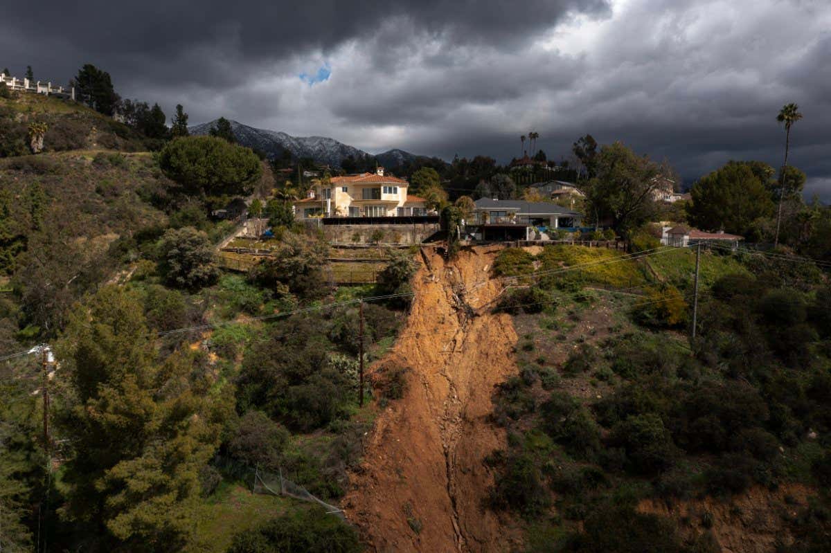 Homes damaged by a mudslide in La Cañada, California, during a winter storm
