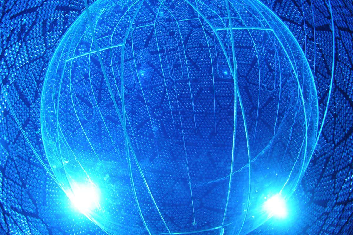 Antineutrinos collide with protons inside the detector which creates positrons that move through water followed by a blue glow.