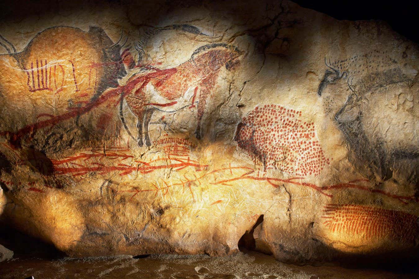 ECJW52 France, Ariege, Tarascon sur Ariege, Prehistoric Park, Museographic Area, Facsimile of the large panel of Marsoulas Cave in Haute Garonne