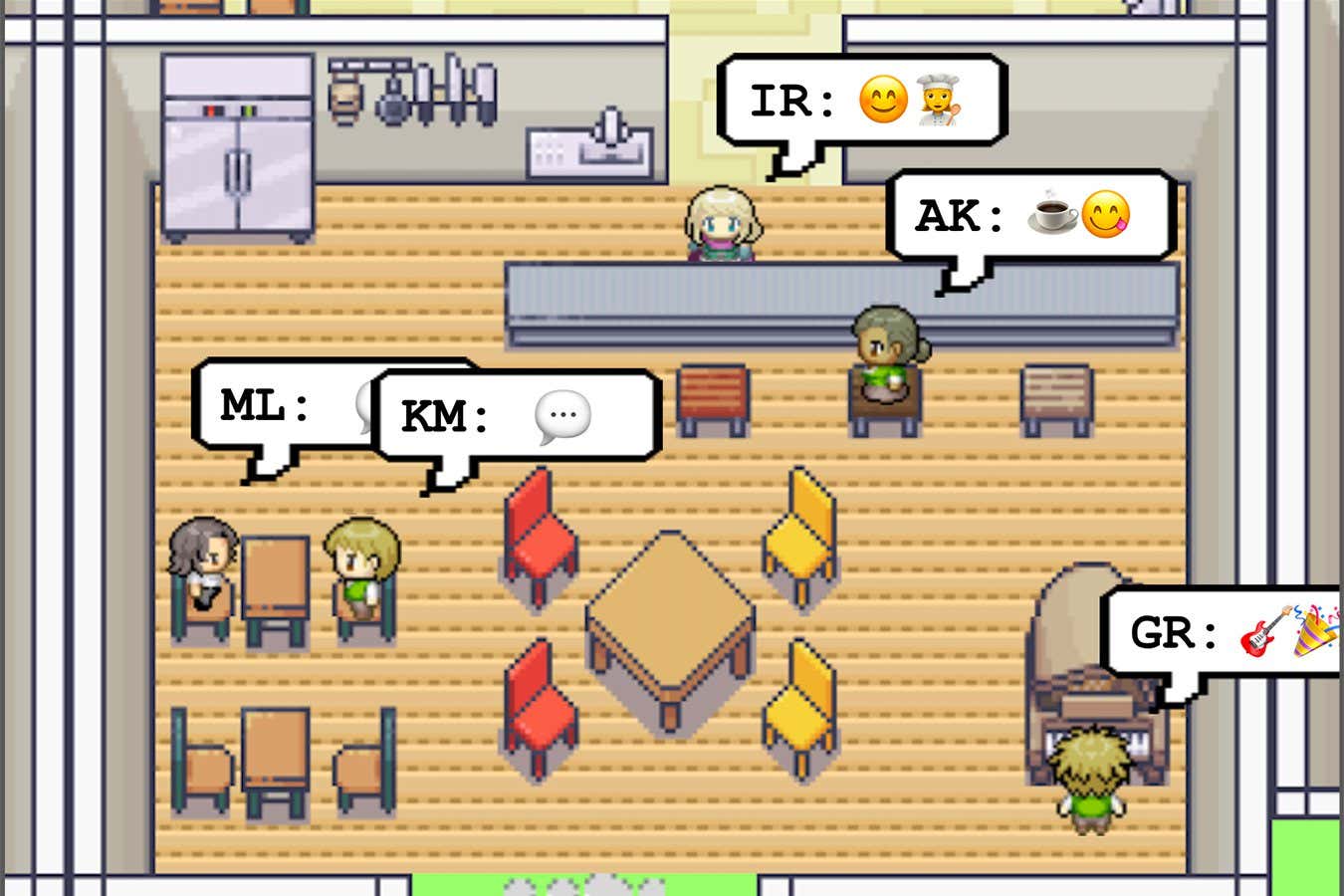 Figure 4: At the beginning of the simulation, one agent is initialized with an intent to organize a Valentine?s Day party. Despite many possible points of failure in the ensuring chain of events?agents might not act on that intent, might not remember to tell others, might not remember to show up?the Valentine?s Day party does in fact occur, with a number of agents gathering and interacting.