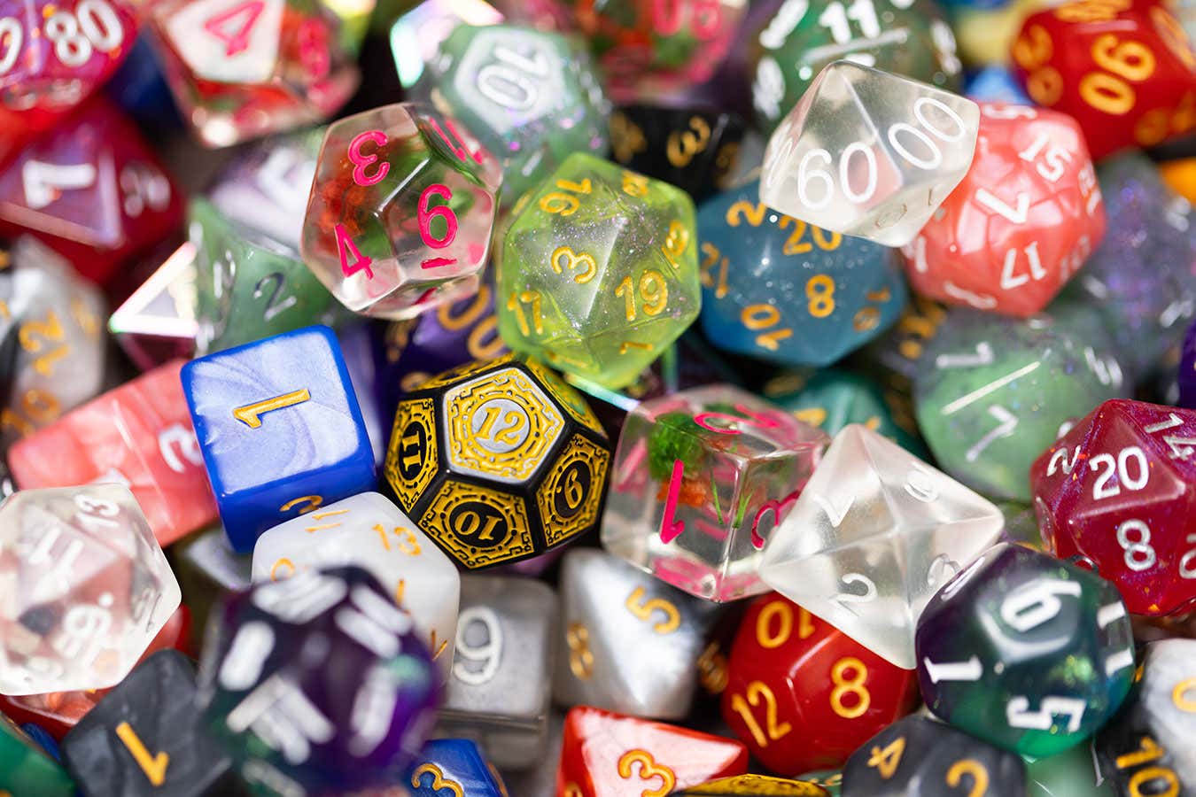 Dice from a game of Dungeons and Dragons desktop role playing game