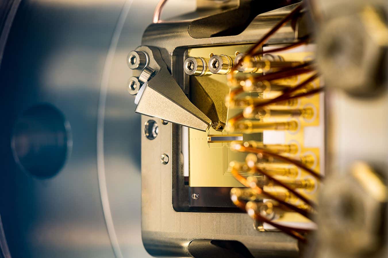 Calcium ions are released through the triangular funnel and caught by electric potentials on top of the metallic chip