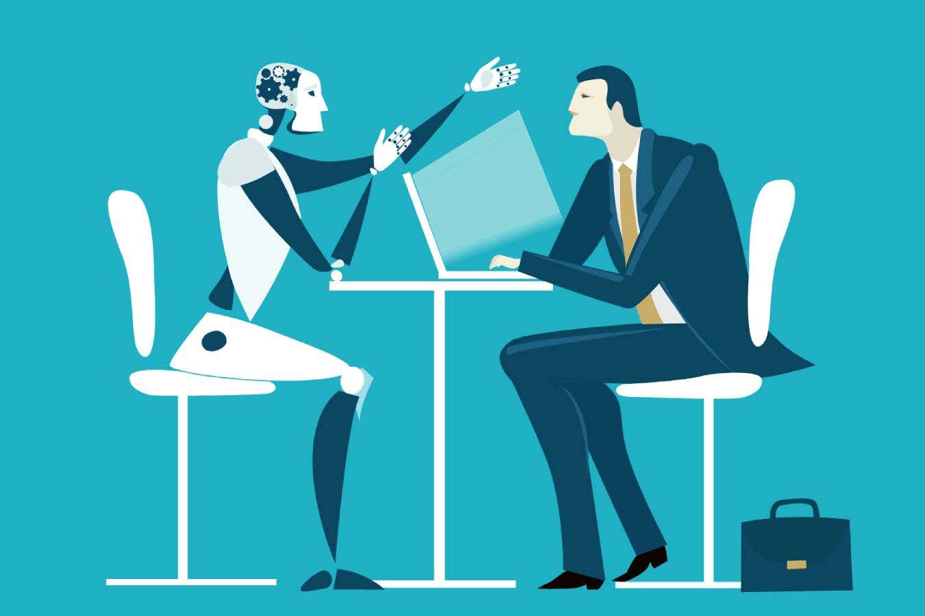 A robot and man in conversation