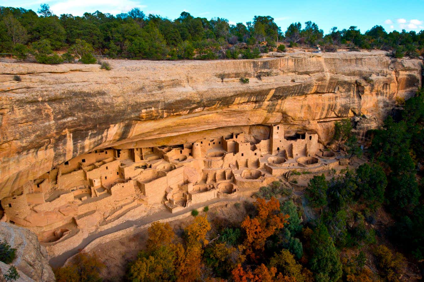 Colorado, Cortez, Mesa Verde, cliff dwelling, Cliff Palace. (Photo by: Bernard Friel/Education Images/Universal Images Group via Getty Images)