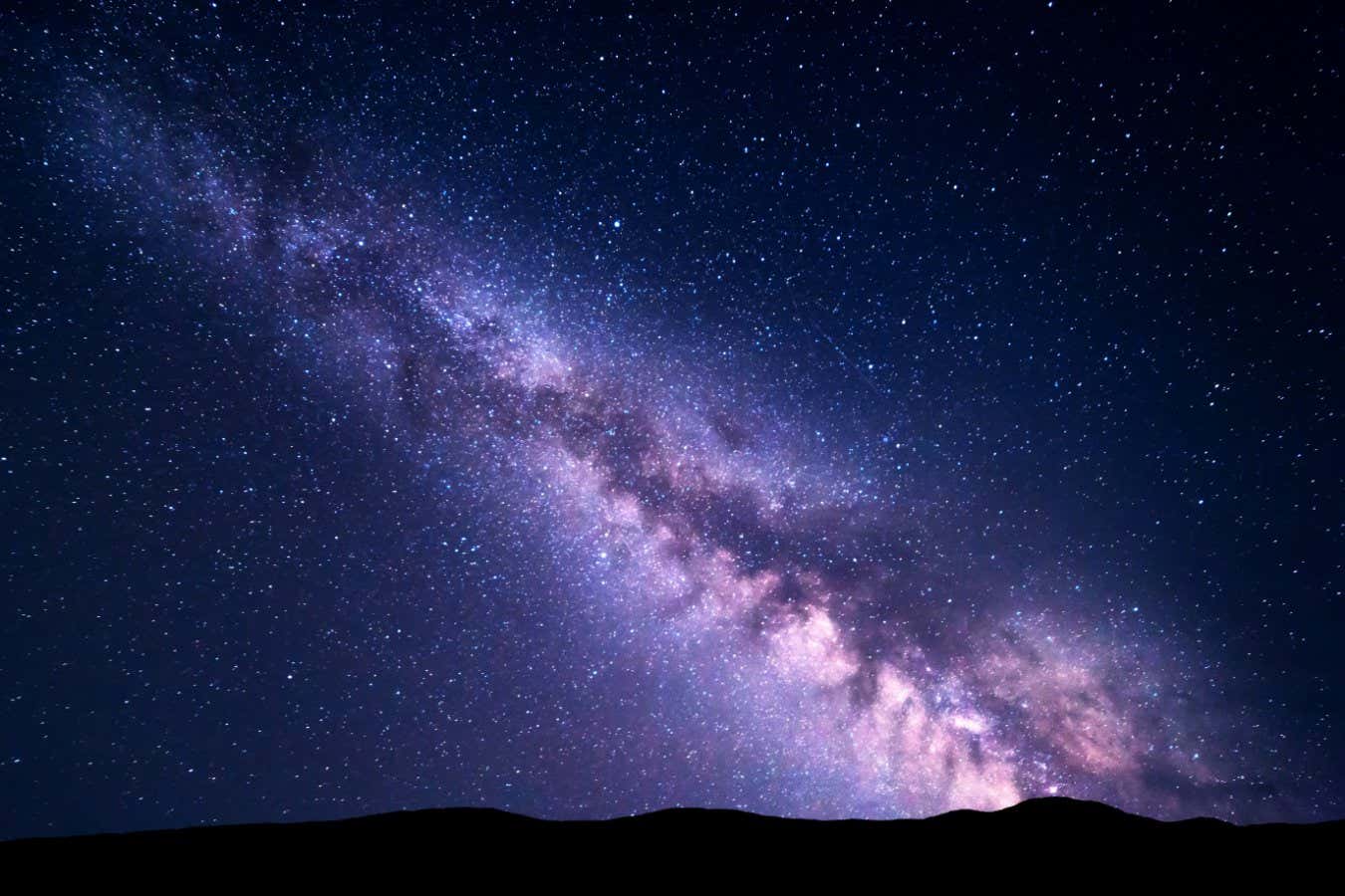 Landscape with purple Milky Way. Night sky with stars and hills at summer. Beautiful universe. Space background; Shutterstock ID 431880457; purchase_order: -; job: -; client: -; other: -