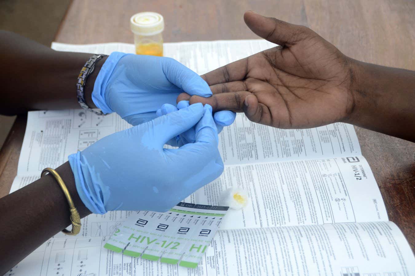 Someone having their blood tested for HIV in Kampala, Uganda, in December 2022