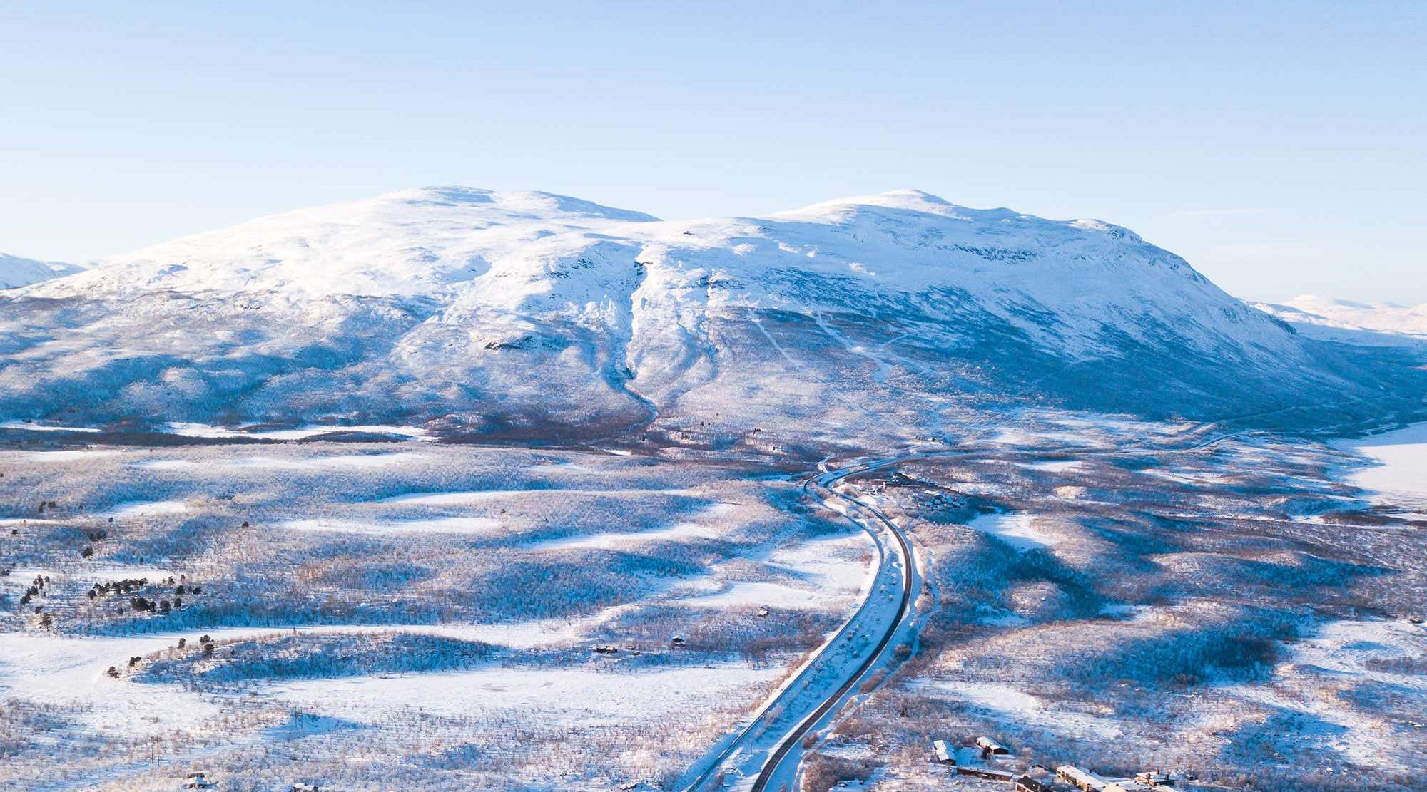 Swedish lapland Abisko Mountain Station view, aerial view of Abisko National Park, Sweden