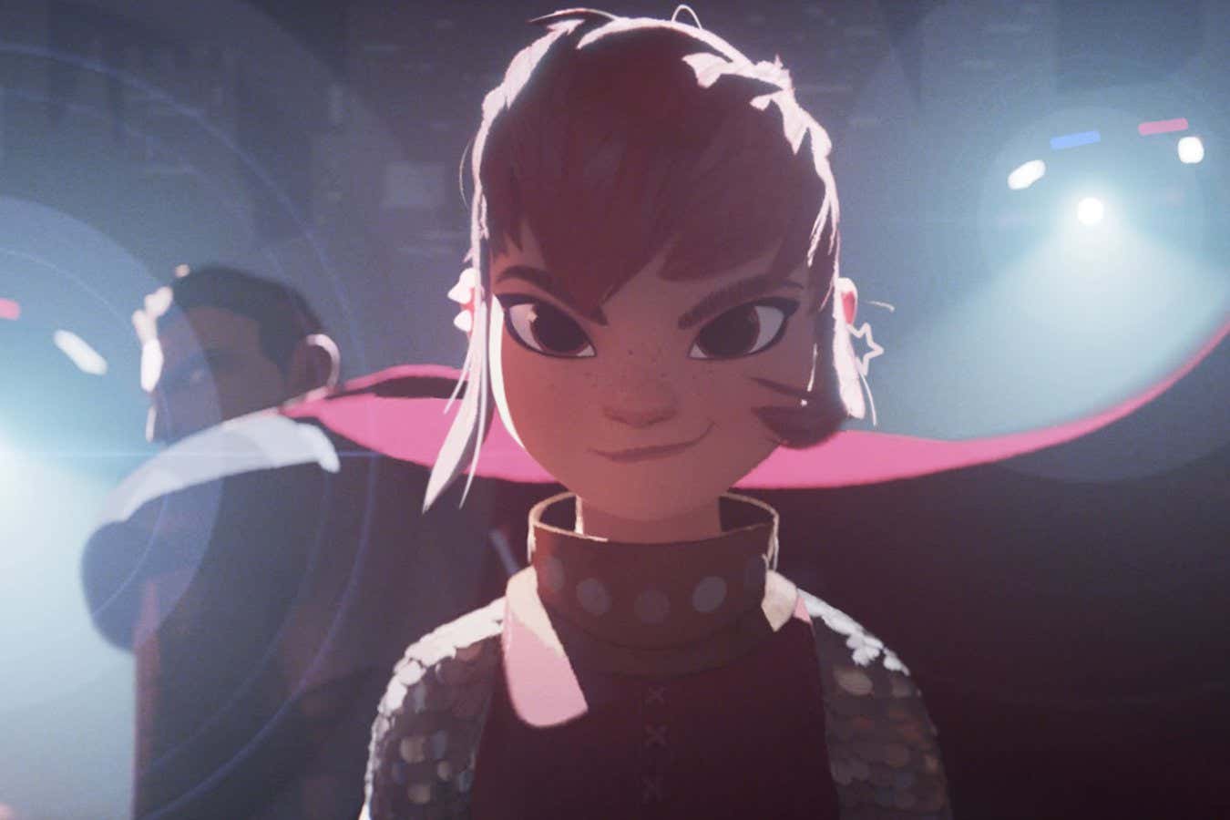 NIMONA - A Knight (Riz Ahmed) is framed for a crime he didn't commit and the only person who can help him prove his innocence is Nimona (Chlo???? Grace Moretz), a shape-shifting teen who might also be a monster he's sworn to kill. Set in a techno-medieval world unlike anything animation has tackled before, this is a story about the labels we assign to people and the shapeshifter who refuses to be defined by anyone. Cr: Netflix ???? 2022