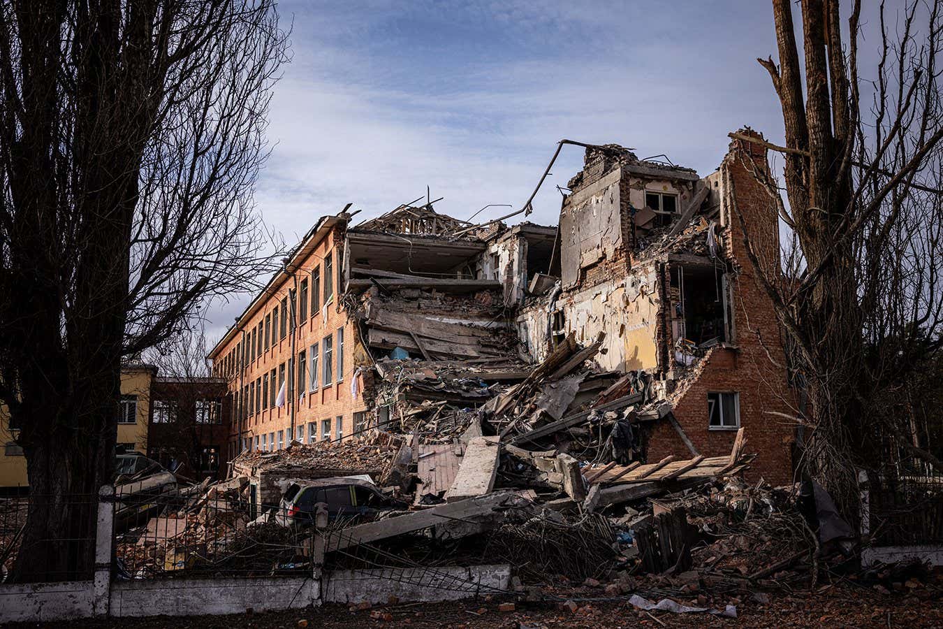 A school building damaged from shelling in the city of Chernihiv, Ukraine