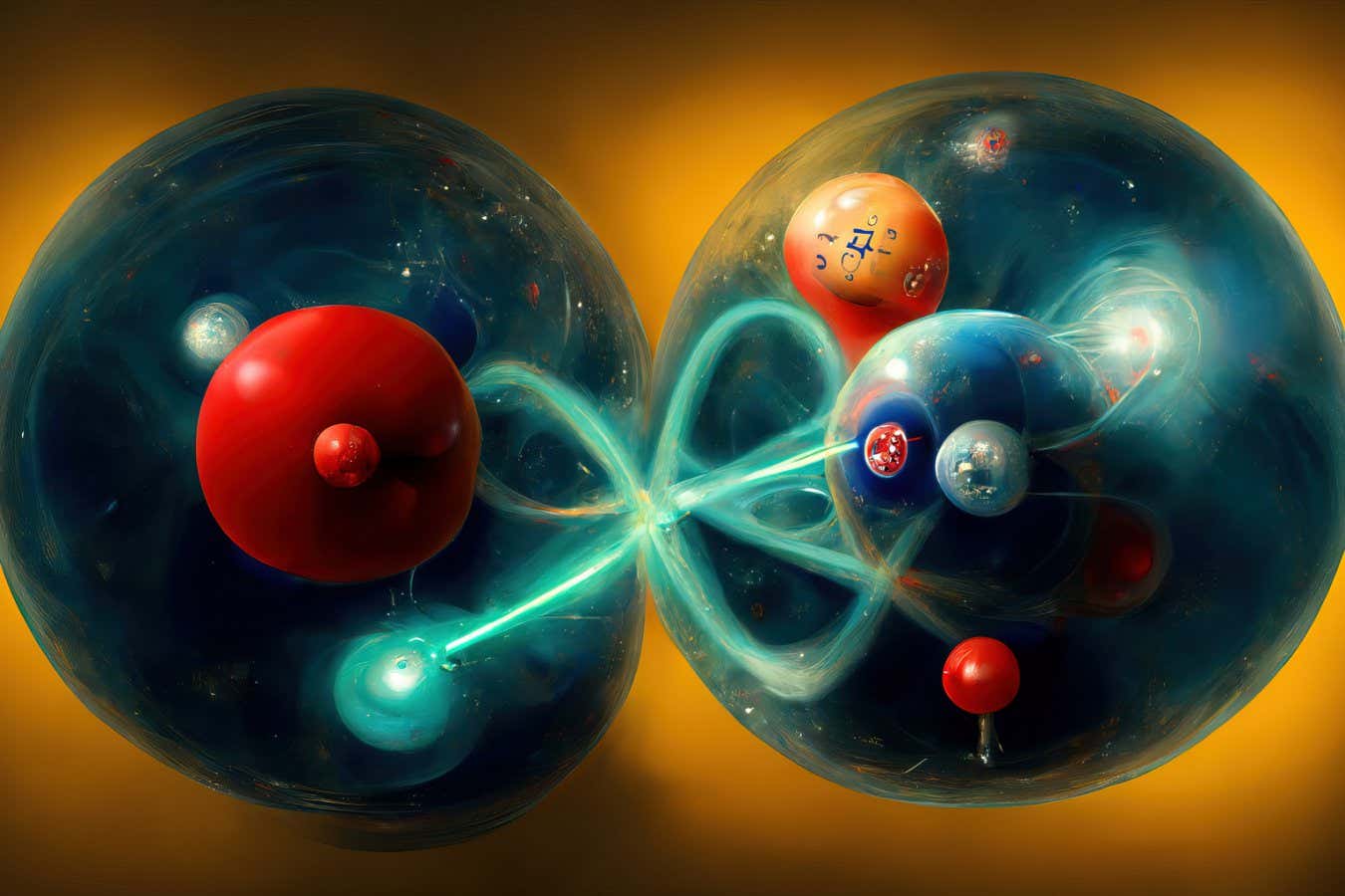 Subatomic particles and atoms, conceptual illustration.